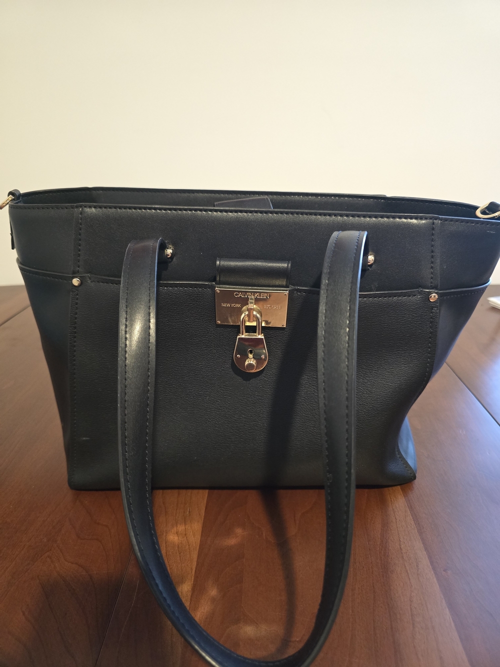 Calvin Klein Black Leather Tote Bag with Gold Lock - Picture 13 of 13
